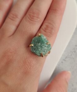 Anel Ajustável Dourado Quartzo Verde