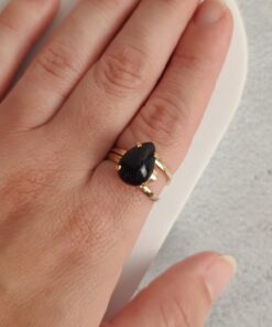 Anel Ajustável Dourado Obsidiana