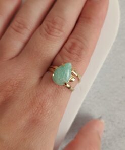 Anel Ajustável Dourado Amazonita