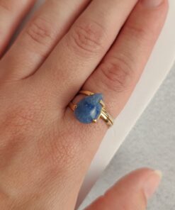 Anel Ajustável Dourado Quartzo Azul