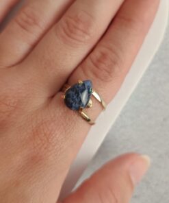 Anel Ajustável Dourado Sodalita