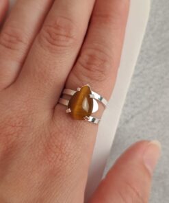 Anel Ajustável Prateado Olho de Tigre