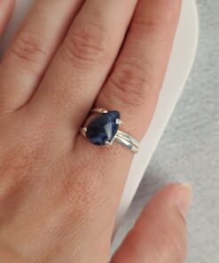 Anel Ajustável Prateado Sodalita