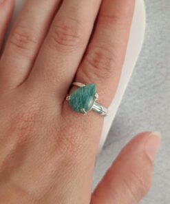 Anel Ajustável Prateado Amazonita