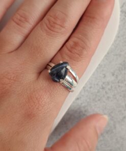 Anel Ajustável Prateado Sodalita