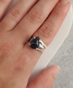 Anel Ajustável Prateado Sodalita