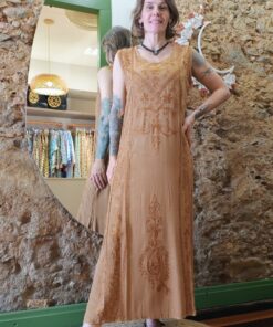 Vestido Indiano Estonado Longo Sem Manga