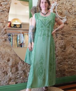 Vestido Indiano Estonado Longo Sem Manga