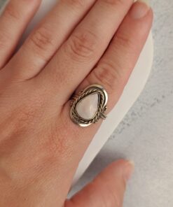 Anel Ajustável Prateado Alpaca Quartzo Rosa