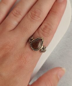 Anel Ajustável Prateado Alpaca Jaspe Mogno