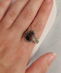 Anel Ajustável Prateado Alpaca Jaspe Mogno