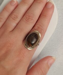 Anel Ajustável Prateado Alpaca Olho de Tigre