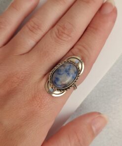 Anel Ajustável Prateado Alpaca Quartzo Azul