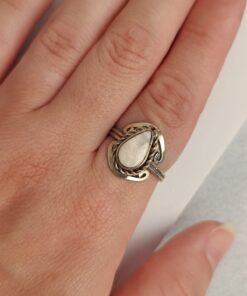 Anel Ajustável Prateado Alpaca Quartzo Branco