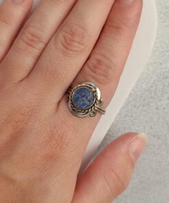 Anel Ajustável Prateado Alpaca Sodalita