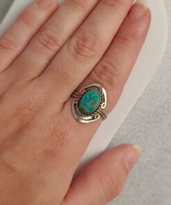 Anel Ajustável Prateado Alpaca Turquesa