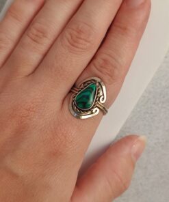 Anel Ajustável Prateado Alpaca Malaquita