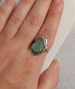 Anel Ajustável Prateado Alpaca Quartzo Verde