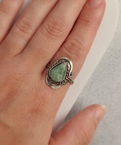 Anel Ajustável Prateado Alpaca Quartzo Verde