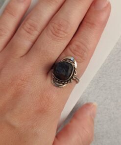 Anel Ajustável Prateado Alpaca Turmalina Negra