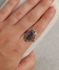 Anel Ajustável Prateado Alpaca Ametista