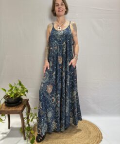 Vestido Indiano Longo Alcinha Ajustável Com Bolsos