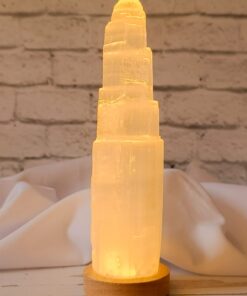 Luminária Torre de Selenita Bivolt com LED Amarelo 20 cm