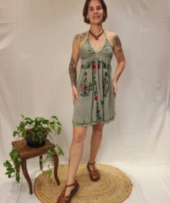 Vestido Indiano Curto Viscose Estonado Bordado