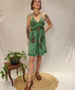 Vestido Indiano Curto Viscose Estonado Bordado