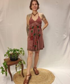 Vestido Indiano Curto Viscose Estonado Bordado