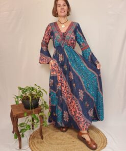 Vestido Indiano Poliéster Manga Longa Costas Fechadas