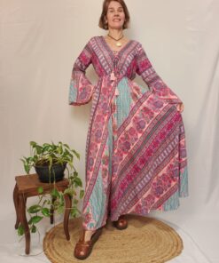 Vestido Indiano Poliéster Manga Longa Costas Fechadas