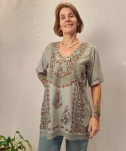 Bata Indiana Viscose Bordada