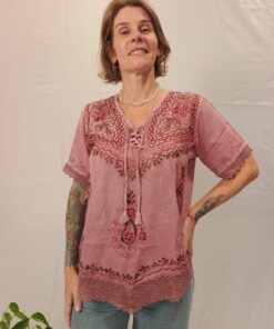 Bata Indiana Viscose Bordada M e G