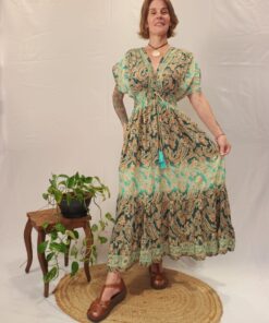 Vestido Indiano Poliéster Manga Com Elástico