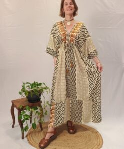 Vestido Indiano Poliéster Manga 3/4 Costas Abertas