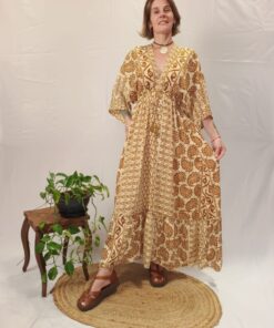 Vestido Indiano Poliéster Manga 3/4 Costas Abertas