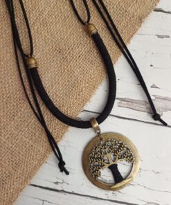 Colar Preto Courino Com Árvore Da Vida