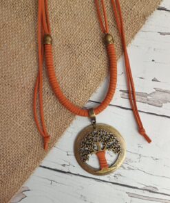 Colar Laranja Courino Com Árvore Da Vida