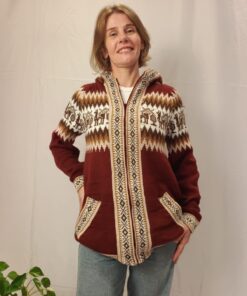 Agasalho Peruano Com Zíper, Capuz e Bolsos