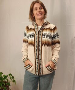 Agasalho Peruano Com Zíper, Capuz e Bolsos