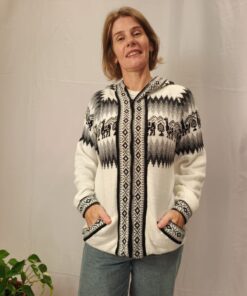 Agasalho Peruano Com Zíper, Capuz e Bolsos