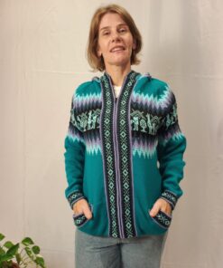 Agasalho Peruano Com Zíper, Capuz e Bolsos