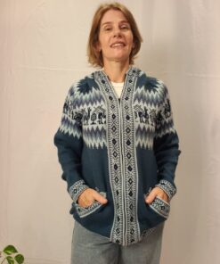 Agasalho Peruano Com Zíper, Capuz e Bolsos