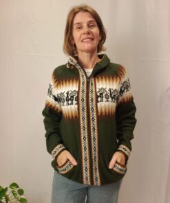 Agasalho Peruano Com Zíper, Capuz e Bolsos