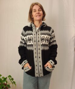 Agasalho Peruano Com Zíper, Capuz e Bolsos