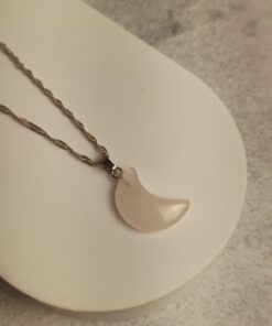 Pingente Prateado Quartzo Rosa Meia Lua