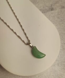 Pingente Prateado Quartzo Verde Meia Lua