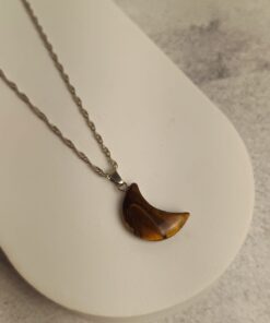 Pingente Prateado Olho de Tigre Meia Lua