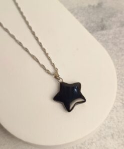 Pingente Prateado Obsidiana Estrela